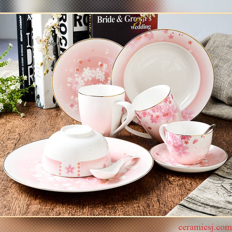 Yao hua creative household ceramics suit and wind the plants flower plate rice bowls coffee cup keller spoon