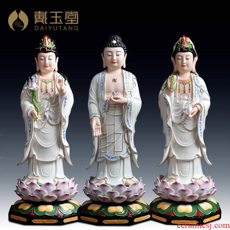 Yutang dai ceramic west three holy gods holy Buddha enshrined furnishing articles/23 inches color paint western three holy