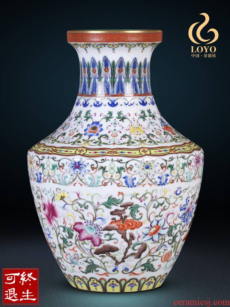 Jingdezhen ceramics antique porcelain dou colors lotus flower dish vases, Chinese ancient frame sitting room adornment
