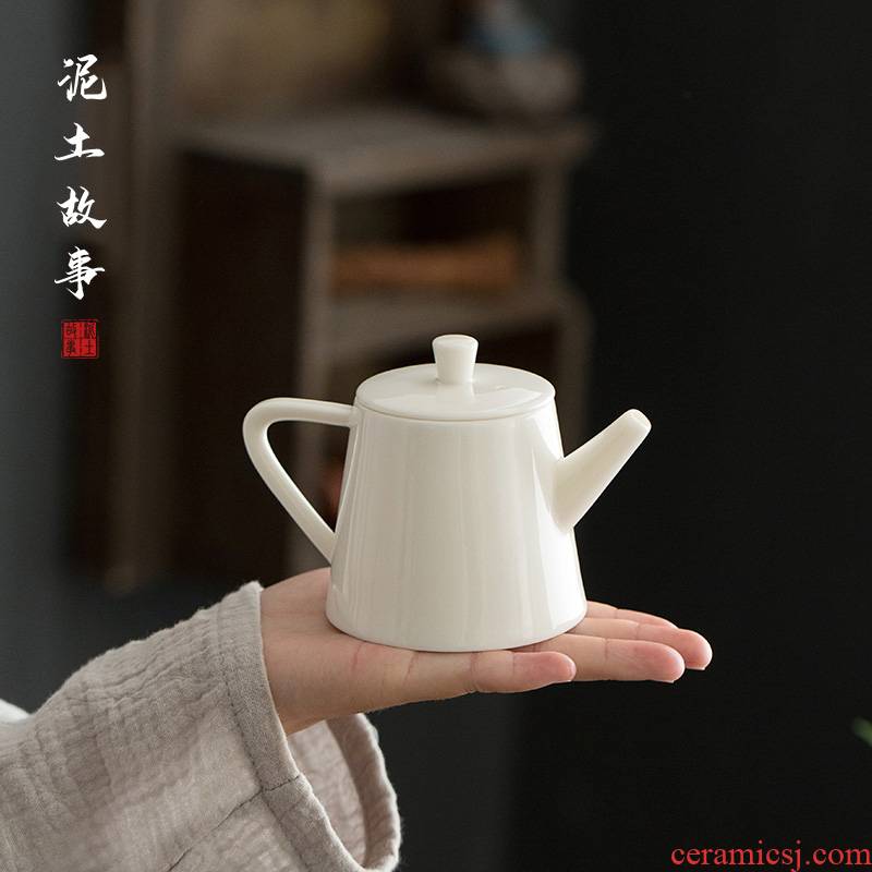 Earth story dehua lard white teapot tea kungfu tea set single boring pot pot of fine white porcelain teapot