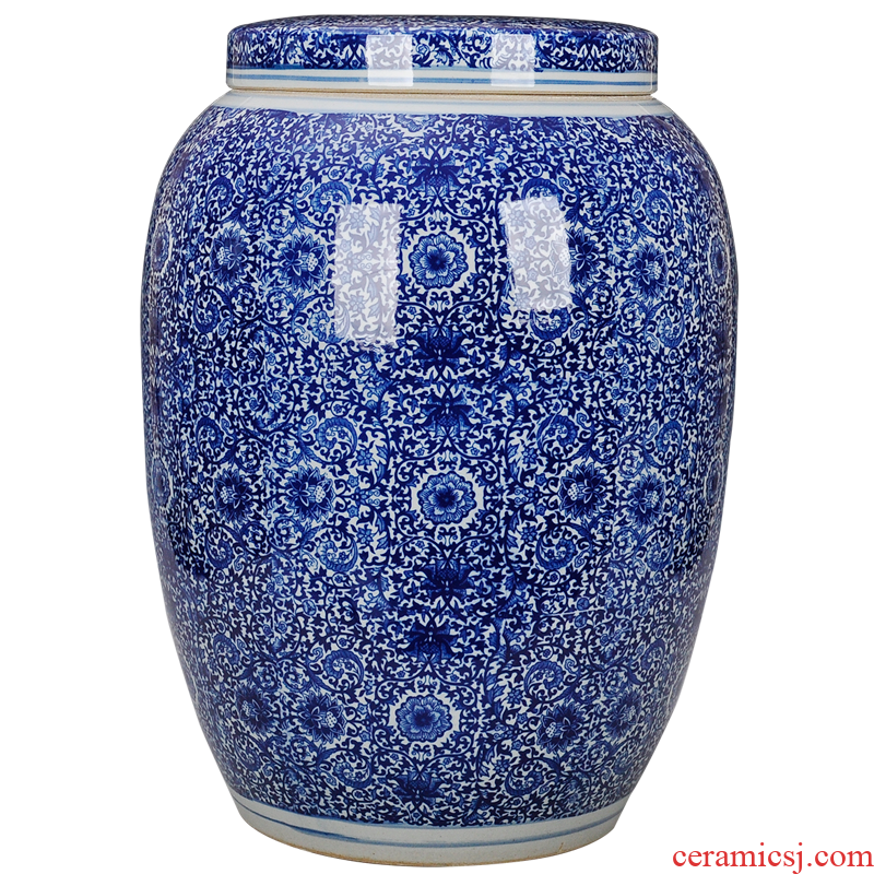 Extra large blue and white porcelain of jingdezhen ceramic general storage POTS puer tea caddy fixings cylinder seal household storage POTS