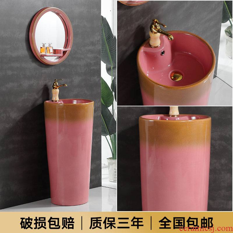 Ceramic basin of pillar type lavatory small toilet art basin integrated floor balcony sink