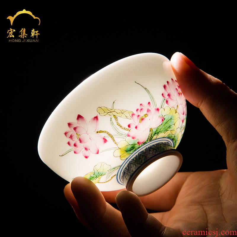 Jingdezhen ceramic tea set kung fu tea bowl enamel masters cup single hat to a cup of tea light cup noggin lotus