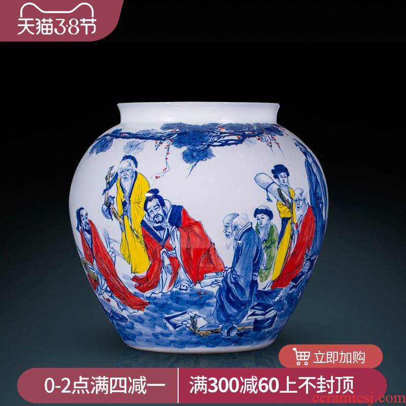 Jingdezhen ceramics hand - made large blue and white porcelain vase sitting room, study the word calligraphy and painting cylinder identifiers decorative furnishing articles