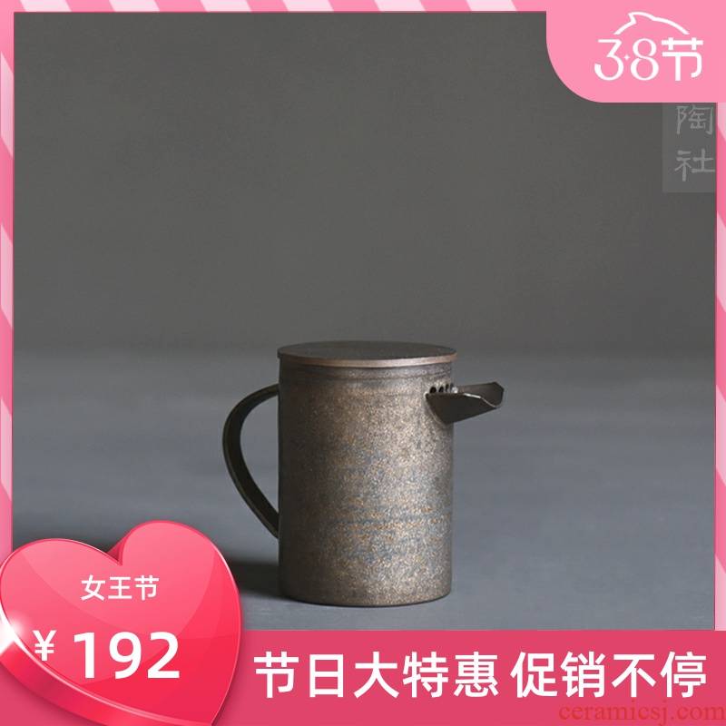 Poly real scene manual coarse pottery teapot variable straight flat cover pot of coarse pottery glaze gold metal ball hole teapot