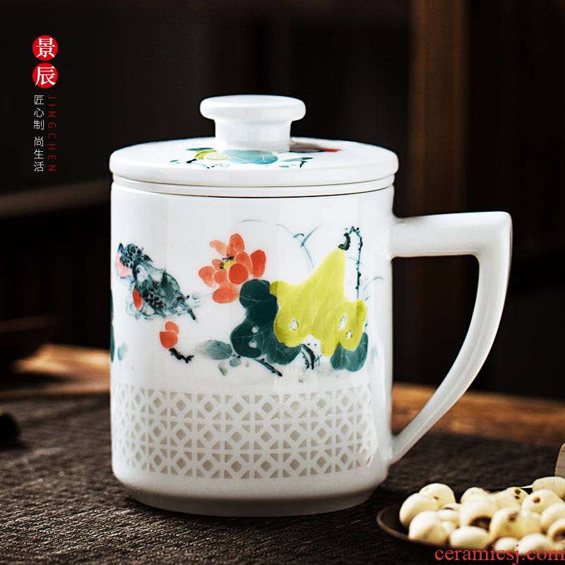 Jingdezhen hand - made ceramic cup tea cups to separate office cup and exquisite tea with cover filter cup gift