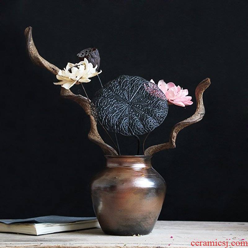 Zen metal glaze thick some ceramic pot vase mesa of modern Chinese vase dried flower flower arranging flowers do old restoring ancient ways