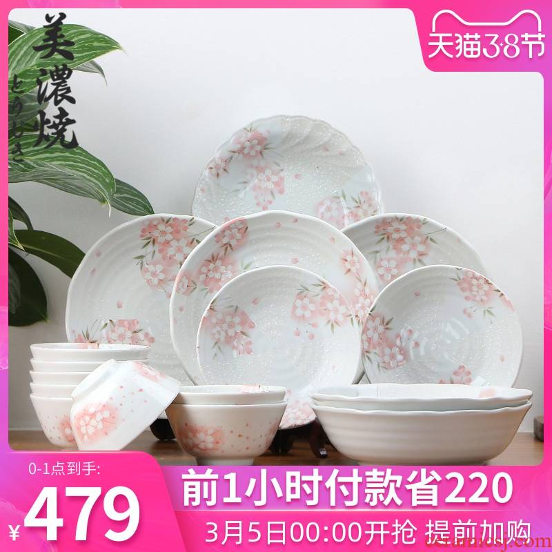 Meinung burn sakura, ceramic dishes suit household combination contracted move Japanese plate suit 16 head