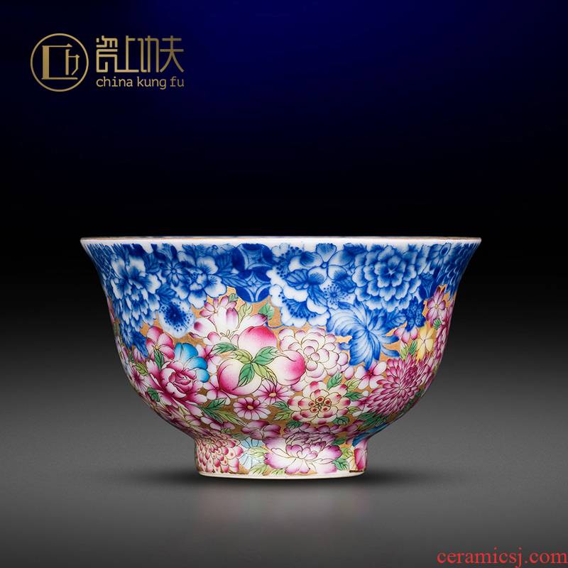 Hand - made tea sets jingdezhen porcelain enamel see colour flower in delight master cup of pure manual single cup blue sample tea cup