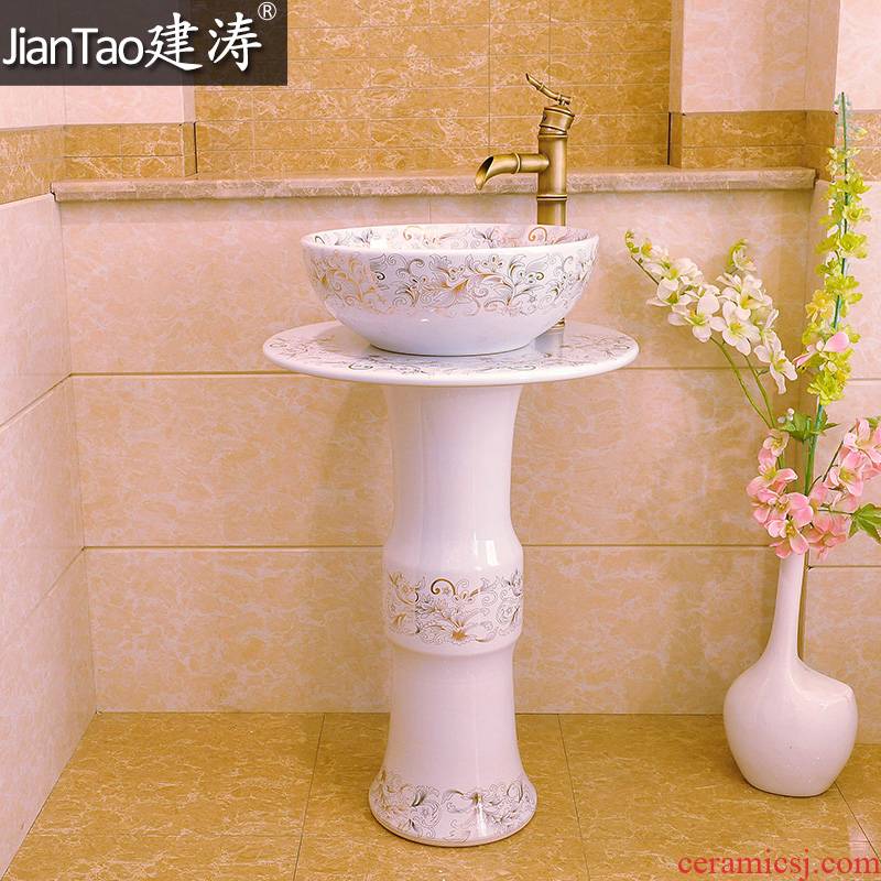 Built out of jingdezhen ceramic column set basin, art basin pillar three - piece the lavatory - golden PND unit tail - on flowers