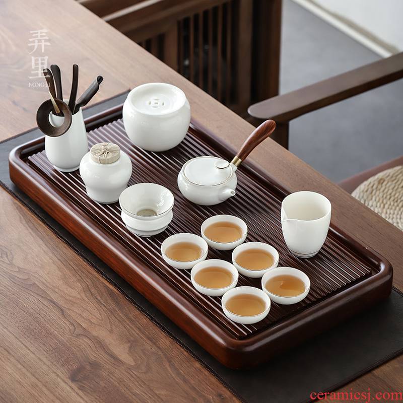 Get a complete set of tea sets kung fu tea set in heavy bamboo tea tray dehua white porcelain household contracted the teapot teacup gift box
