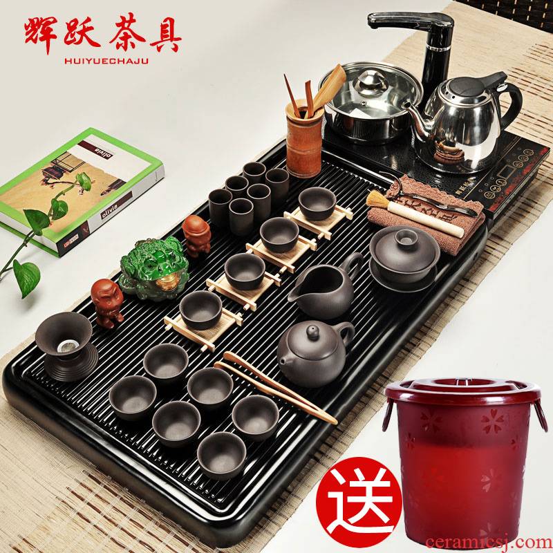 Fai jump ou a complete set of kung fu tea set household ceramics induction cooker electric wood tea tray of a complete set of tea cups