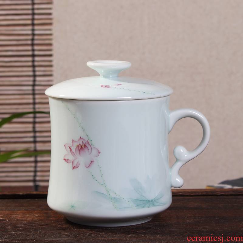 Jingdezhen ceramic cups with cover filter and household ultimately responds cup tea cup mark cup custom office