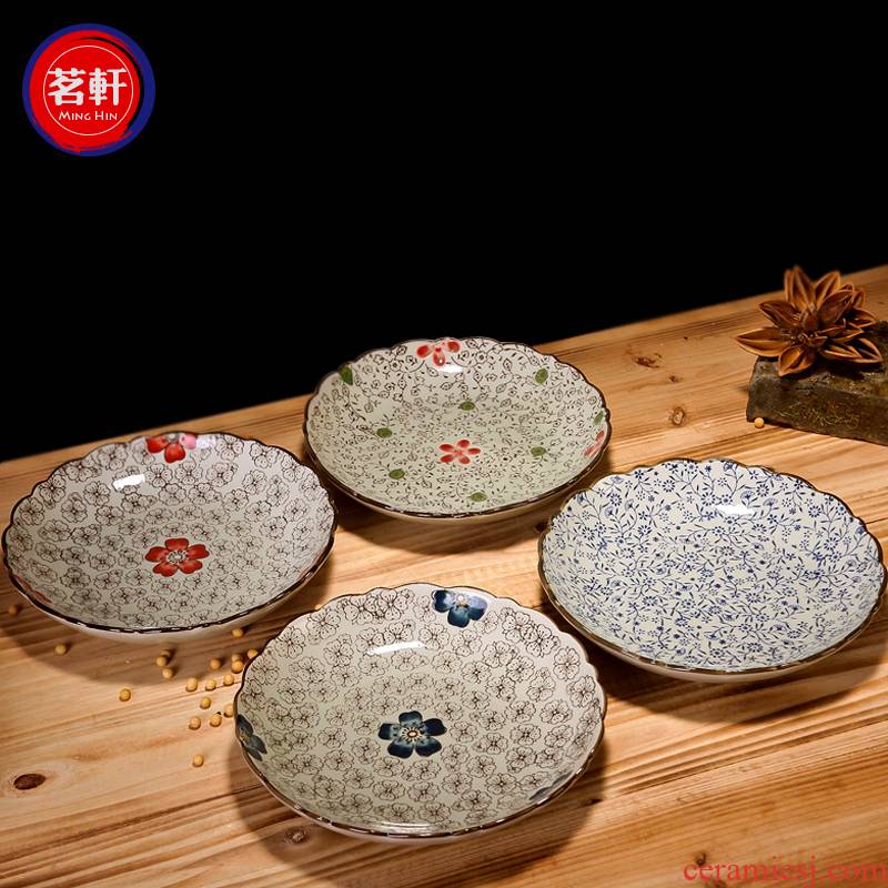 Ceramic dish dish deep dish FanPan corrugated plate plate plate of Japanese under the glaze color hand - made microwave tableware