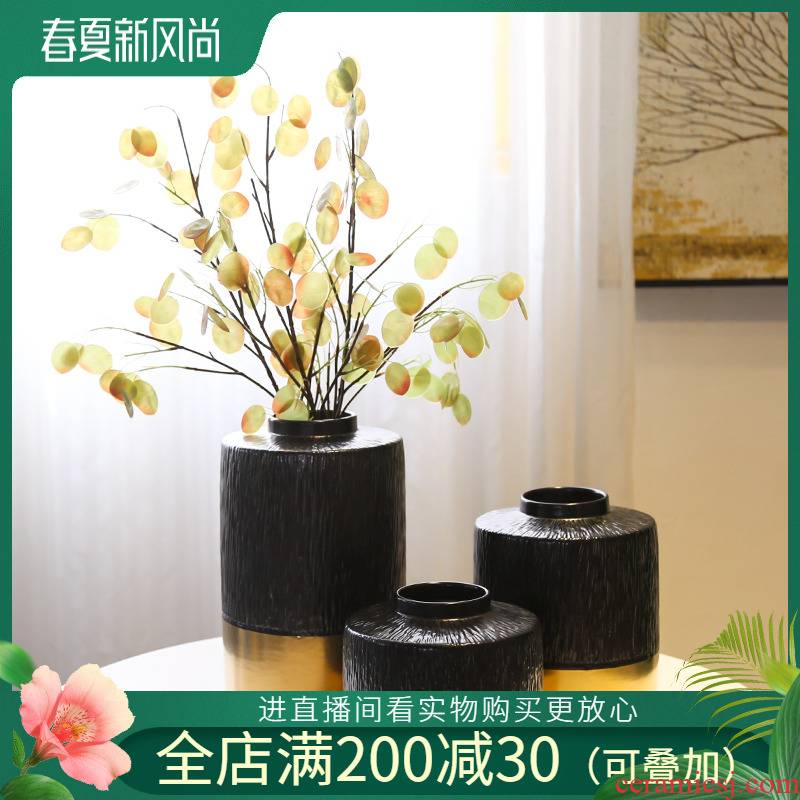 Sitting room creative vase light key-2 luxury new Chinese jingdezhen ceramic flower manual gold - plated flower implement simulation flower decoration