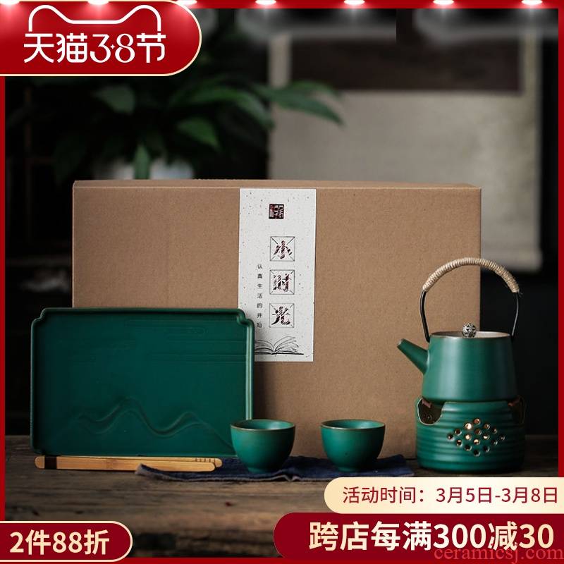 ShangYan Japanese kung fu tea set the based heating temperature tea stove teapot tea tray ceramic cups of a complete set of the home