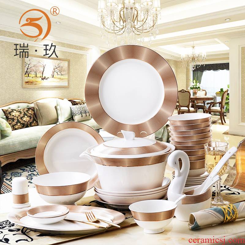 European style up phnom penh 58 head tangshan ipads porcelain tableware kit dishes suit ceramic bowl dish combination set
