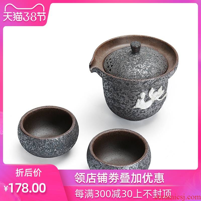 Coarse pottery crack cup travel kung fu tea set is suing portable car a pot of a complete set of 2 cup teapot teacup