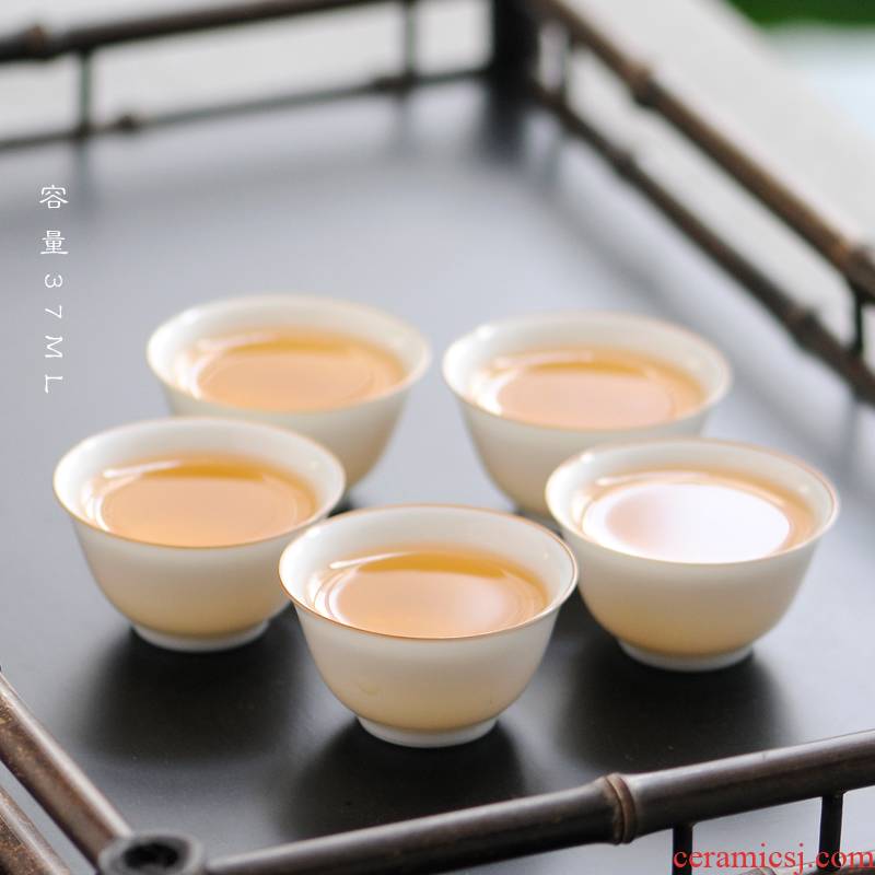 Sweet white glaze thin foetus kung fu tea sample tea cup individual cup noggin suit of jingdezhen ceramic tea set by hand