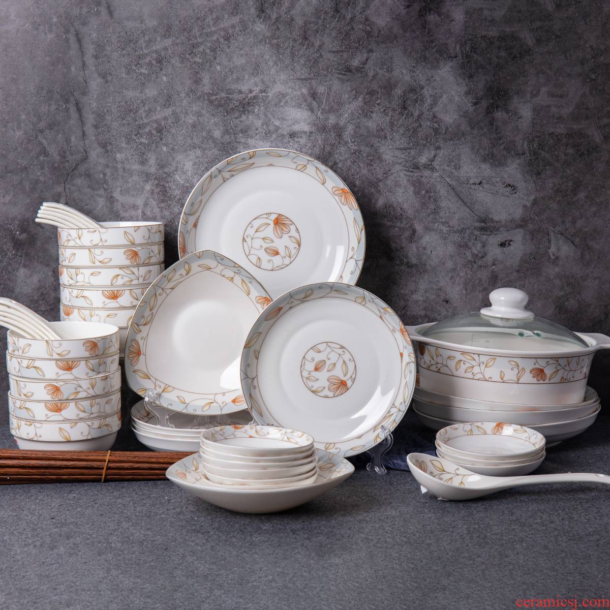 Shun auspicious ceramic fashion partner dishes suit household move bowl chopsticks tableware bowl dish dish flavor dishes