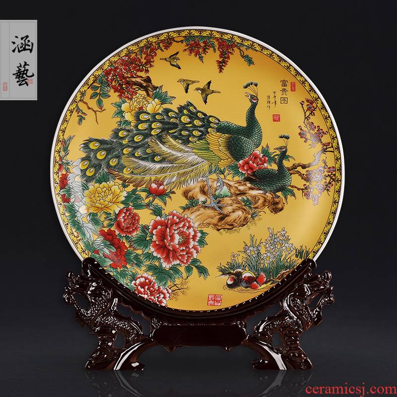 Jingdezhen ceramics decoration plate of creative living room TV cabinet wine furnishing articles household act the role ofing is tasted a wedding gift