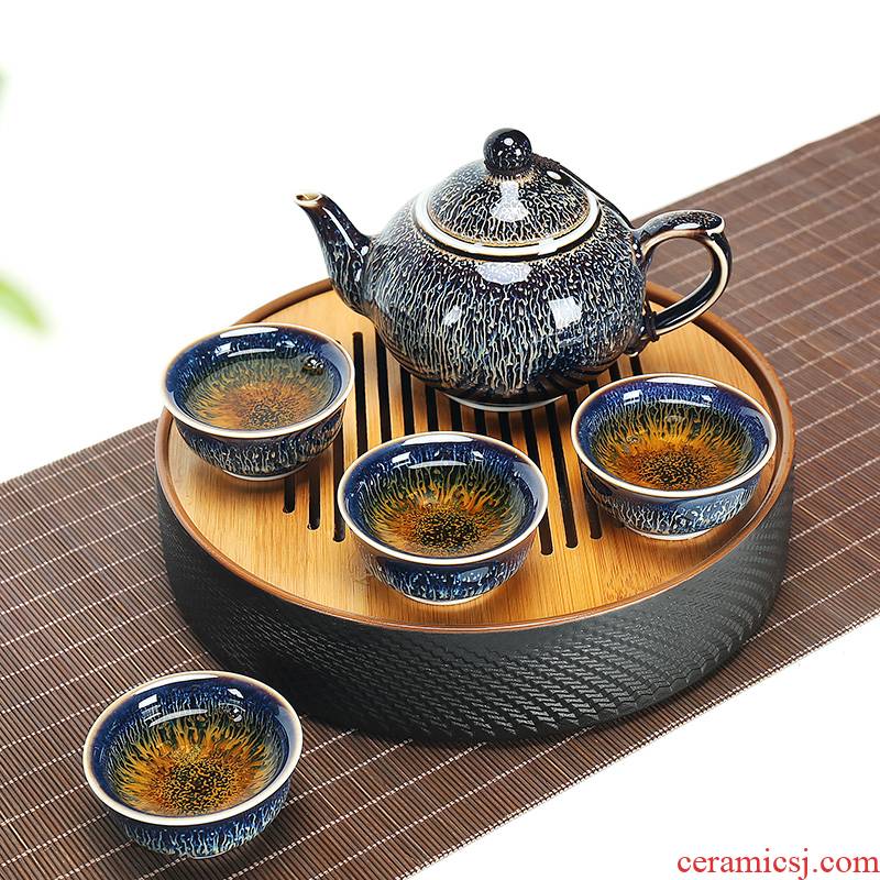 Up with ceramic tea tray with tea pot set car portable is suing travel a pot of four cups of tea bags