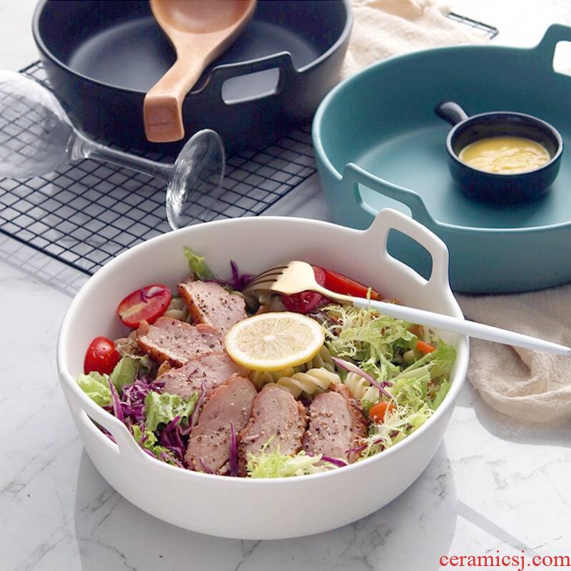 Creative web celebrity ears ceramic plates Nordic matte enrolled round baking dish home baking dish dish dish fish dish word "dumpling"