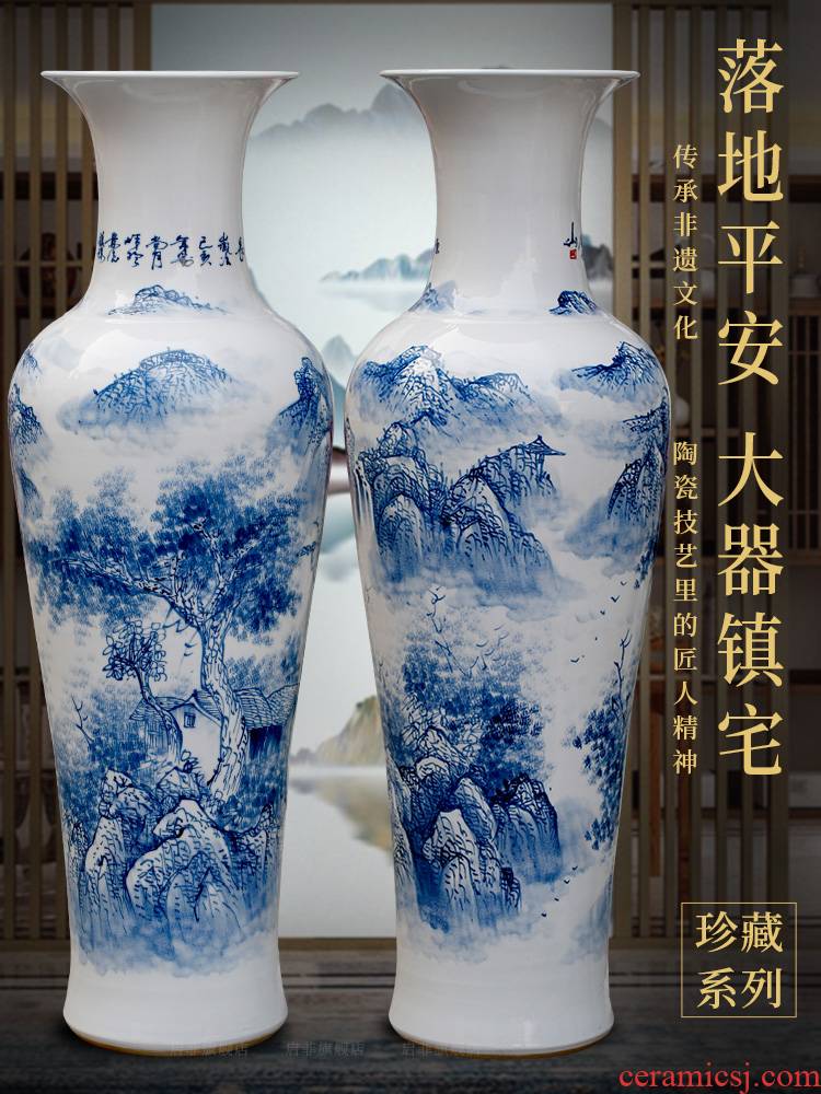 Jingdezhen porcelain has a long history in the hand - made landing big blue and white porcelain vase home sitting room porch place to study