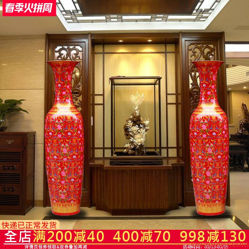 Jingdezhen ceramics in China red large vase European - style villa living room adornment is placed large opening