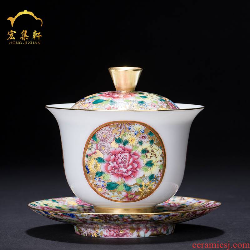 All spend tureen jingdezhen three cups to ceramic famille rose colored enamel kung fu tea sweet white glazed white porcelain tureen