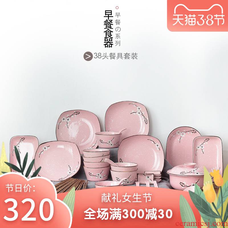 The new ceramic dishes suit express it in Japanese pink tableware portfolio snowflakes dishes with rice bowls food dish