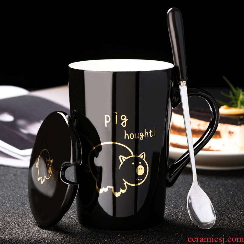 Creative zodiac lovely couples glass ceramic cup cartoon mark cup with cover spoon coffee cup move trend