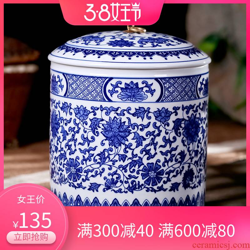 Blue and white porcelain tea pot ceramic bread seven pu 'er tea storage large seal a kilo scattered tea urn storage tanks bucket of tea set