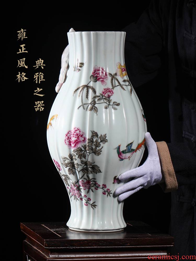Jia lage YangShiQi the clear yong zheng famille rose flower - and - bird grain melon leng type and name olive hand - made porcelain bottle furnishing articles