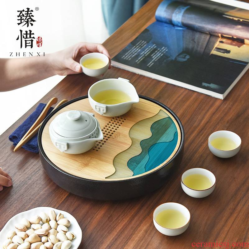 Become precious little ceramic portable bag crack cup kung fu tea set household contracted with tea tea tray