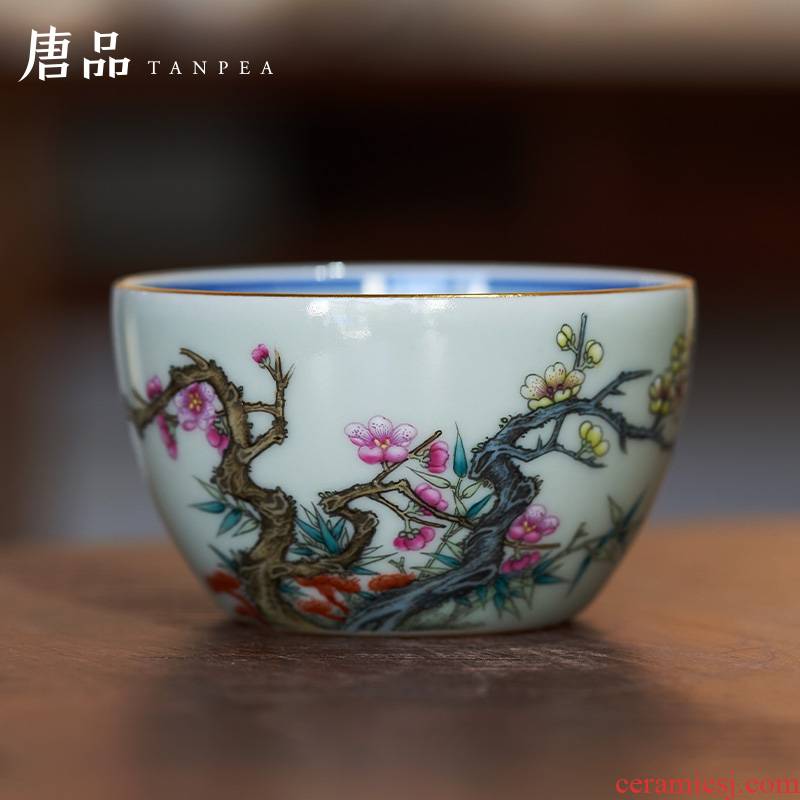 Kung fu famille rose porcelain cups, poetic master of jingdezhen ceramic cylinder manually cup produces a large single CPU
