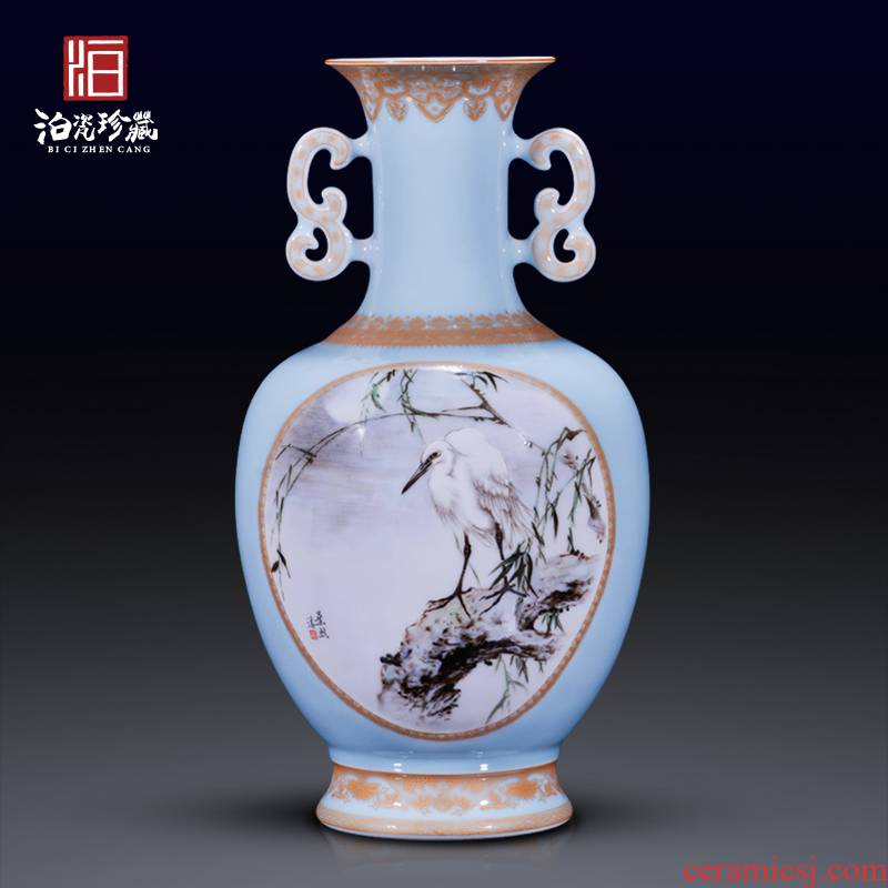 High - quality goods of jingdezhen ceramics hand - made heavy pastel egrets painting of flowers and new Chinese style household decorative bottle vase furnishing articles