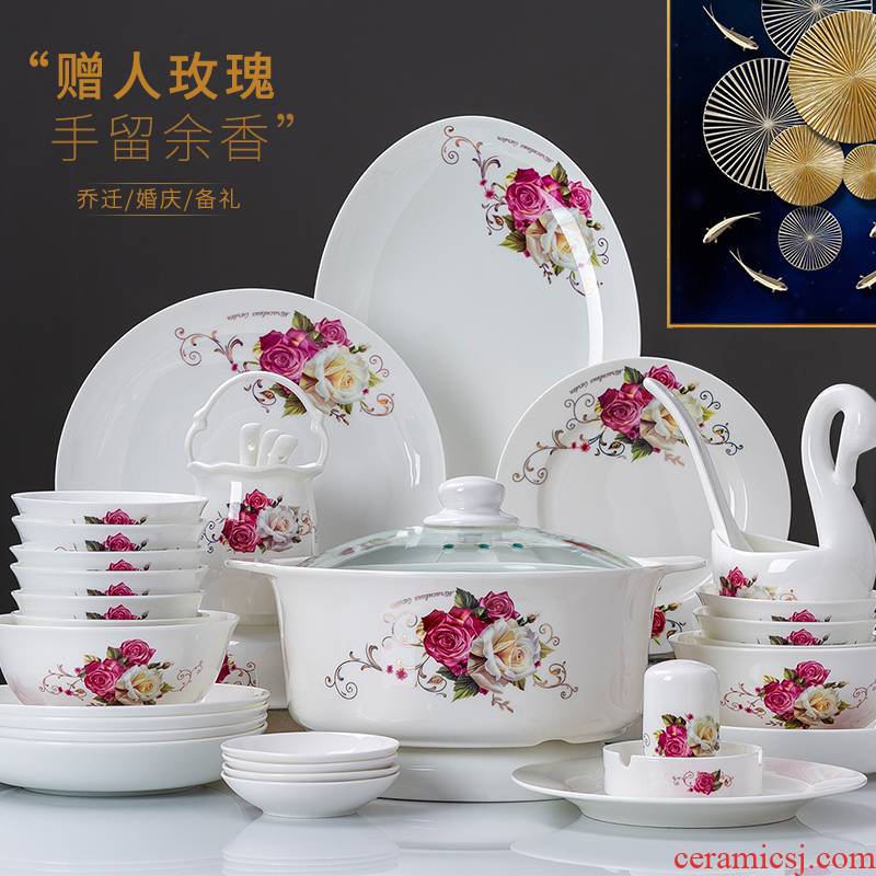 Dishes suit household wedding gifts European - style jingdezhen ceramic tableware kitchen dish bowl composite ceramics