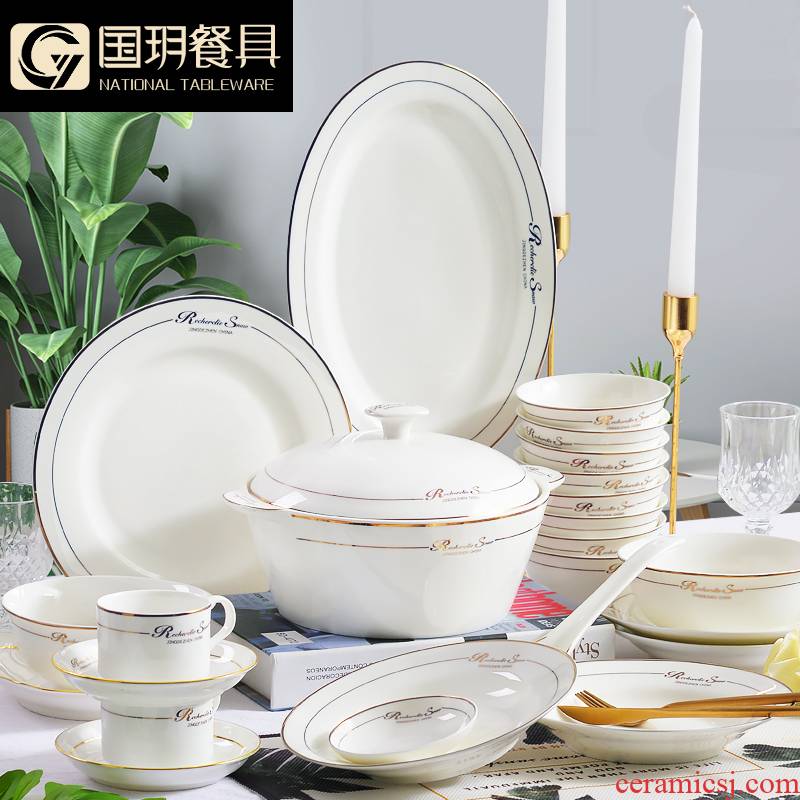 Jingdezhen porcelain bowls ipads plate suit household up phnom penh tableware suit European dish bowl portfolio creative bowl chopsticks sets