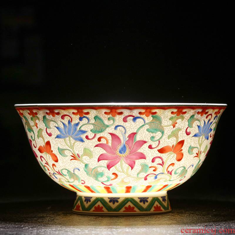 Jingdezhen porcelain ceramic bowl 4.5 inch household large bowl of rice bowls archaize rainbow such as bowl soup bowl bowl against the tall foot is very hot