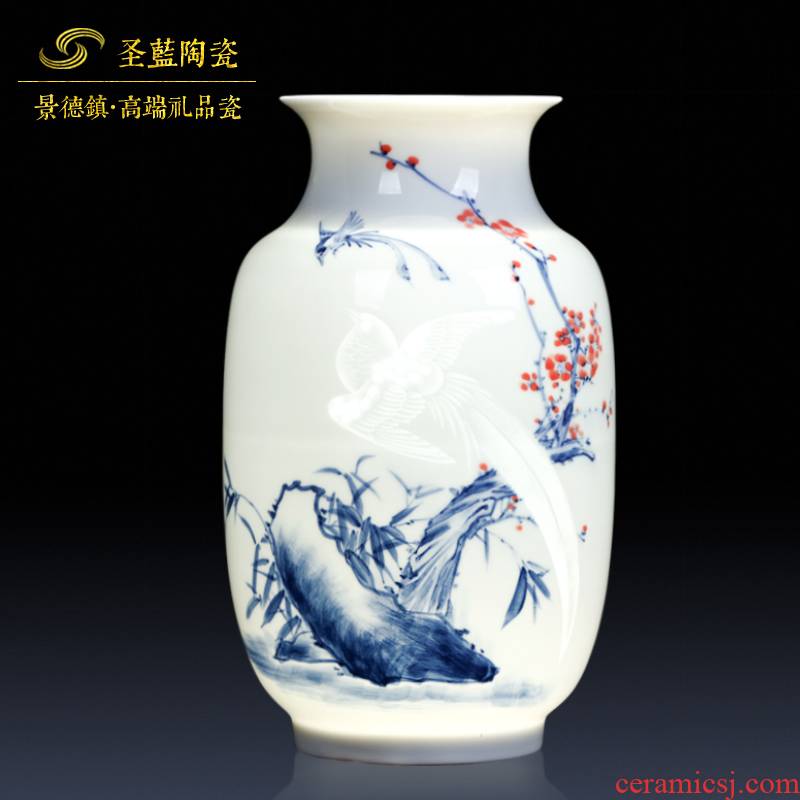Jingdezhen ceramics vase famous master hand carved exquisite new Chinese style home sitting room adornment is placed
