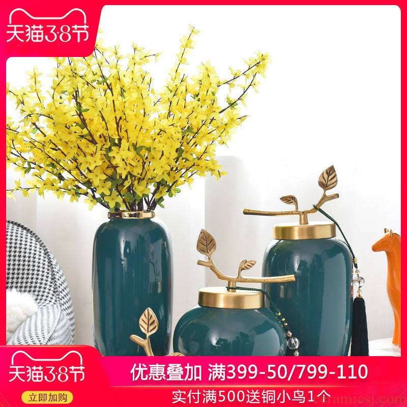 Creative light key-2 luxury new Chinese TV ark, ceramic vase in the sitting room porch home furnishing articles with copper pieces