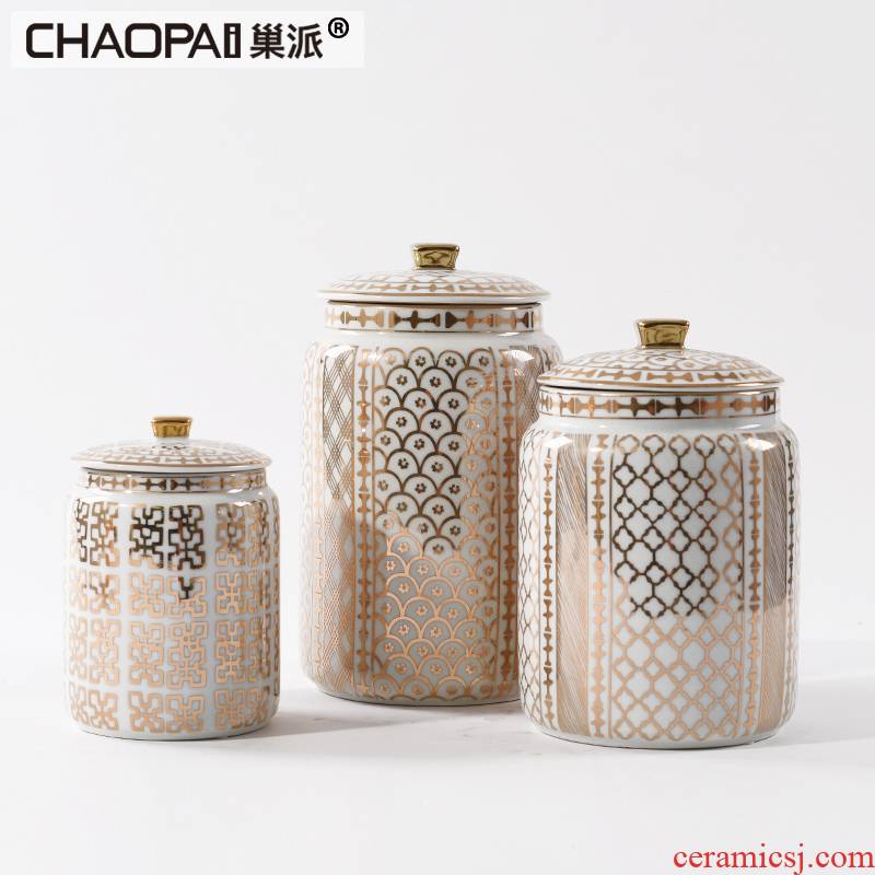 New Chinese style plating light and decoration ceramics storage tank furnishing articles classical style living room TV cabinet porch decoration arts and crafts