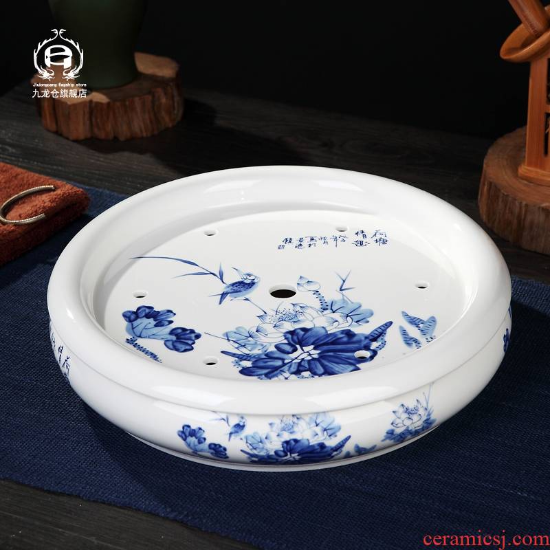 DH jingdezhen ceramic round tea tray was home doing mercifully tea tray table storage type large contracted tray tea accessories