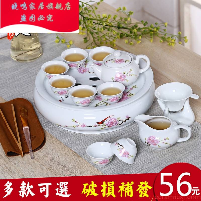 A complete set of kung fu tea chaoshan ceramic modern household contracted sitting room tea tray teapot teacup white porcelain tea set