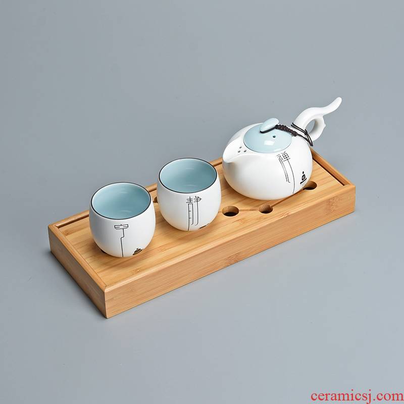 Jun is inferior smooth white porcelain fat kung fu tea set a pot of two cups with seven tea tray office gift set