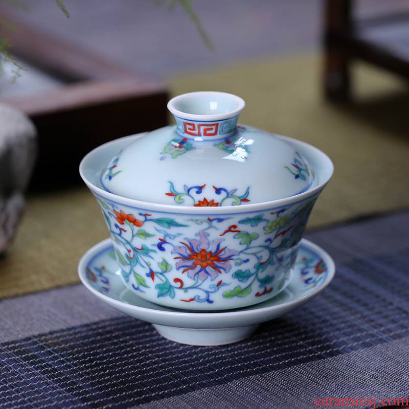 Offered home - cooked three only a cup of jingdezhen ceramics in hand - made teacup bucket color porcelain tea set GaiWanCha of blue and white porcelain