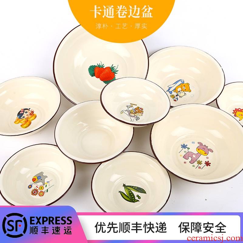 Cartoon enamel with freight insurance 】 【 edge enamel bowls of domestic printing enamel baby to eat sauce bowl basin