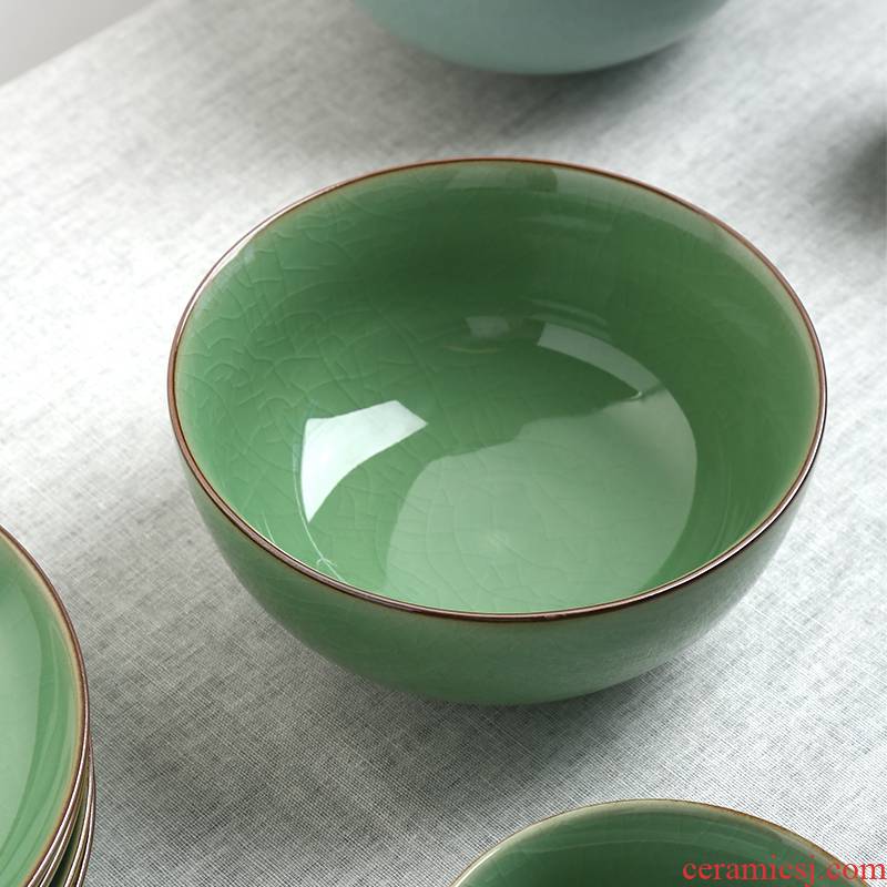 Longquan celadon teacup cracked ice noodles in soup, soup bowl creative elder brother up with household ceramics large bowl Japanese mercifully rainbow such use