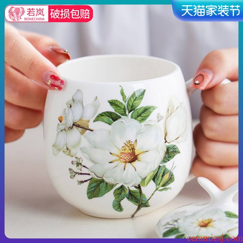 Glass ceramic mugs for household drinking water cup student contracted creative office tea cups with cover large capacity of CPU